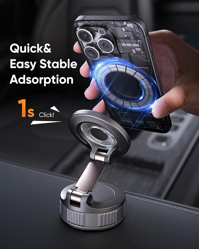 NKNZLY Vacuum Magnetic Car Phone Holder, 360° Adjustable MagSafe Car Mount | 120+ LB Strongest Suction & 3000gf Strong Magnetic, Phone Holders for Your Car, Dashboard & Windshield Mount for iPhone 17-12 - Image 6