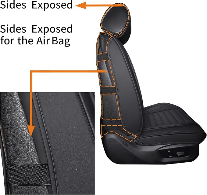 2 Waterproof Front Car Seat Covers Universal Fit for Toyota, Black | Breather Leather Compatible with Highlander Prius Camry Rav4 Yaris Sienna FJ Cruiser Outback Honda Jeep Ford Hyundai Audi - Image 4