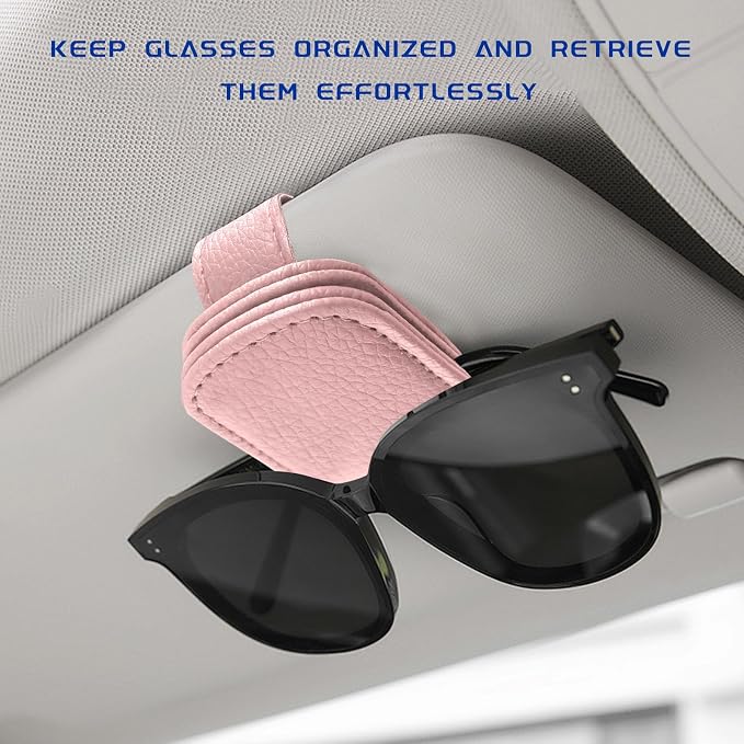 Sunglass Holder for Car, Magnetic Leather Glasses Holder Auto Ticket Card Clip, Sun Visor Eyeglass Hanger Interior Accessories for Sedan Truck SUV, Car Accessories (Pink) - Image 4