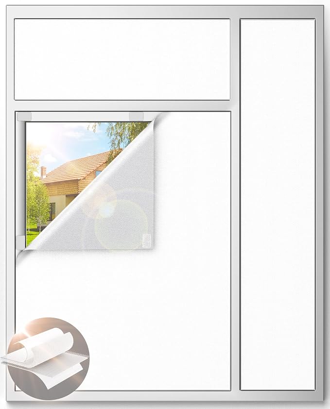 Blackout Curtains for Bedroom, 70" x 58" Portable Blackout Blinds No Drill | 100% Blackout Window Cover with Hook&Loop Strip, Temporary Blackout Shades, Blackout Window Film for Nursery Travel RV-White by Tlany
