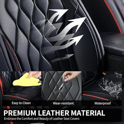 FLORICH Car Seat Covers Front Seat Covers Waterproof Leather Car Seat Protector Universal Fit Most Automotive, SUV, Truck (Black Seat Covers with Red Stitching, 2 Front Set) - Image 5