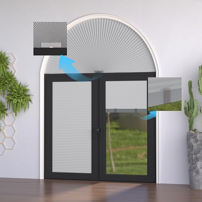 Myshade Arch Window Shades Half Circle Blackout Cellular Shades Cordless No Drill Blinds for Windows Half Moon Honeycomb Fabric No Tools Room Darkening Shades Easy Install (1PCS White 96" W X 48" H) - Image 7