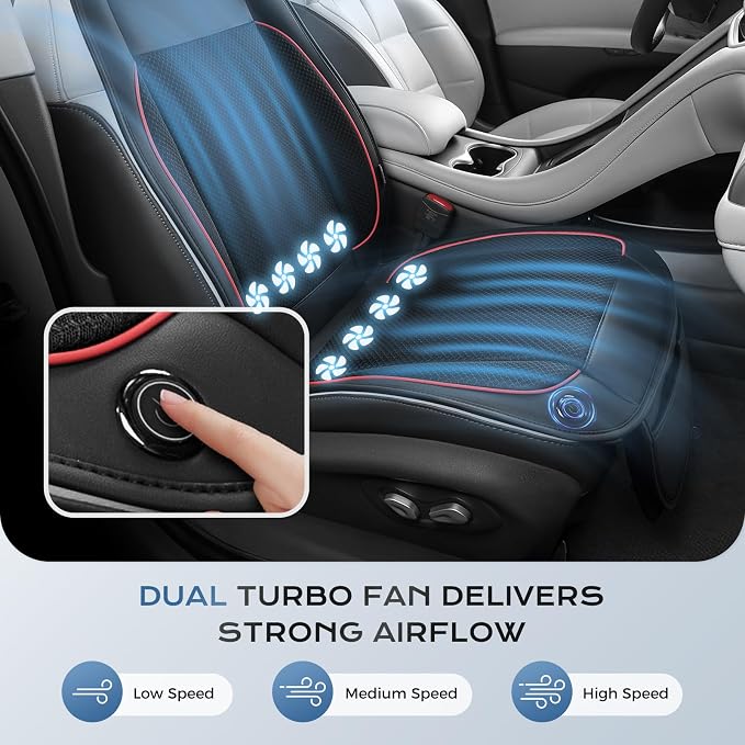Coverado Cooling Car Seat Cushion with Dual Turbo Fans, Ventilated Seat Cover with 3-Speed Adjustable Airflow, Breathable Gray Universal Seat Pad for Cars, SUVs, Trucks and Vans，Red Line - Image 7