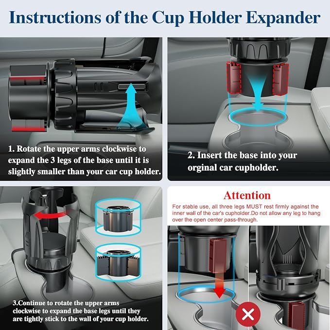 Car Cup Holder Expander, Cup Holder Extender Adapter with Expandable Arm and Adjustable Base, Compatible with Yeti Ramblers, Hydro Flasks, Stanley, Owala Most Coffee Mugs Bottles & Cups (CUP-B-2pack) - Image 7