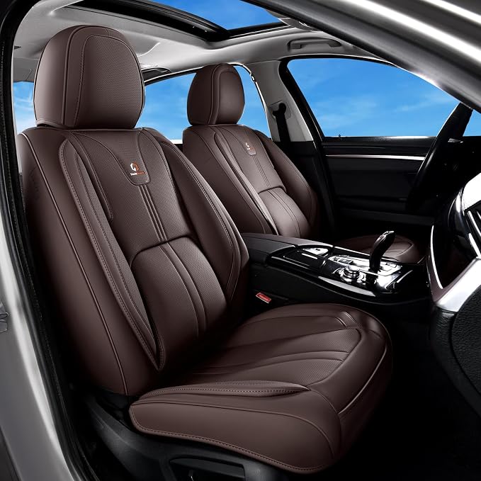 Huidasource Coffee Seat Covers Luxury Nappa Leather, Car Seat Cover with Velcro Adjustable, Airbag, Lumbar Support, Cooling and Heating, SUV Seat Covers Universal Fit for Most Cars SUV Trucks, Coffee - Image 2