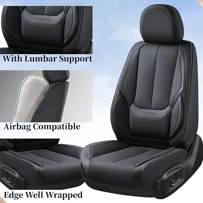 Coverado Car Seat Covers, Seat Covers for Cars, Waterproof Leather Auto Seat Protectors, Leather Car Seat Cushion, Car Interiors Accessories Universal Fit for Most Cars - Image 6
