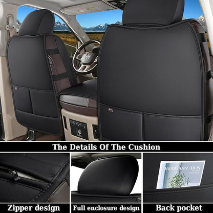 Coverado Dodge Ram Seat Covers Full Set, Waterproof Truck Car Seat Cover Protectors Custom Fit for 2002-2026 Dodge RAM 1500 2500 3500 with Curved Bench(Black&Red line) - Image 2