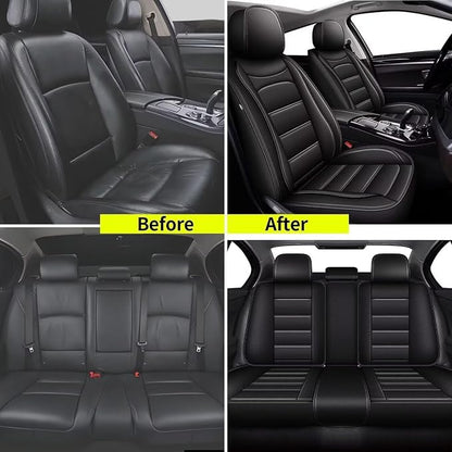 IKABEVEM Car Seat Covers Full Set Fit for Infiniti M37 2007-2013: 5 Seats Auto Interior Accessories, Faux Leather Waterproof Seat Cushions Vehical Cover (Black) - Image 5