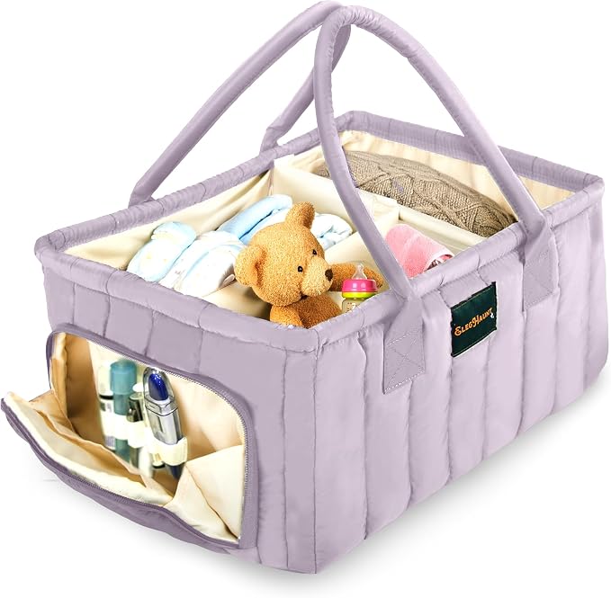 Baby Diaper Caddy Basket Organizer-Sturdy, Breathable & Washable - Stylish Storage, Portable, Car Caddy Organizer, Nursery, Baby Gift Registry Newborn Essentials (Lilac) by ElegHaunt