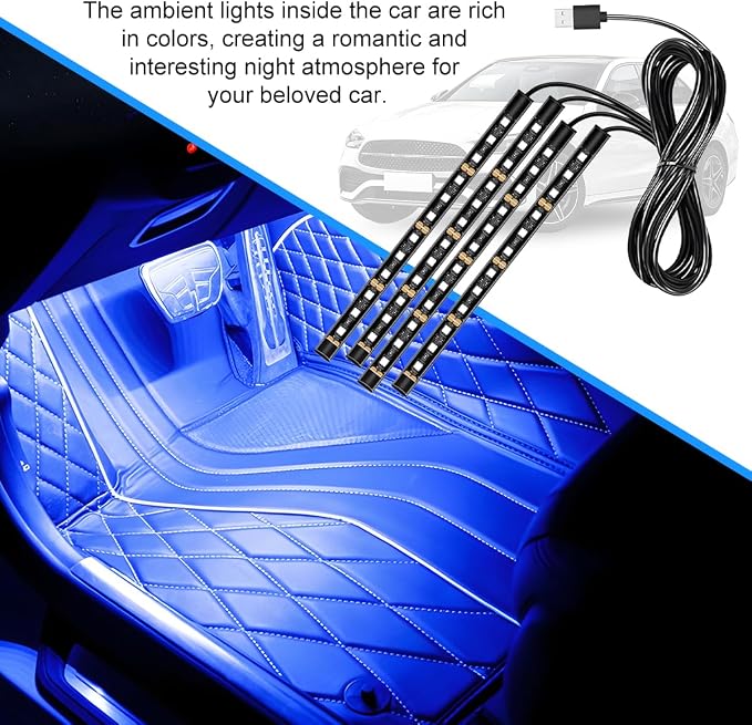 Car LED Strip Light, 12V 48 LED Vehicle Under Dash Neon Ambient Night Decor Lamp with USB Port, Automotive Interior Lighting Accessories, Universal for SUV Truck Sedan (Blue) - Image 3