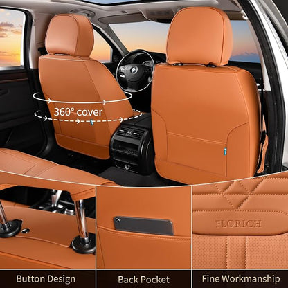 Car Seat Covers for Front Seats, Universal Seat Cushion 2 Seats, Car Seat Protector Waterproof, Premium Leather Automotive Seat Covers for Most Cars, Sedans, SUVs, and Trucks-Brown - Image 2