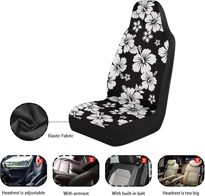 Hawaiian Florals Front Car Seat Cover for Women 2 Pcs Hibiscus Car Seat Covers Removable Automotive Accessories for Most Cars SUVs and Sedans - Image 6