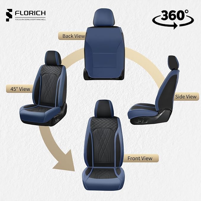 FLORICH Leather Front Car Seat Covers Waterproof Durable Front Seat Protector for Cars Luxury Breathable Vehicle Seat Cover Interior Decoration Universal Fit for Most Car Truck SUV, Blue&Black - Image 5