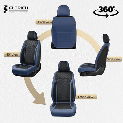 FLORICH Leather Front Car Seat Covers Waterproof Durable Front Seat Protector for Cars Luxury Breathable Vehicle Seat Cover Interior Decoration Universal Fit for Most Car Truck SUV, Blue&Black - Image 5
