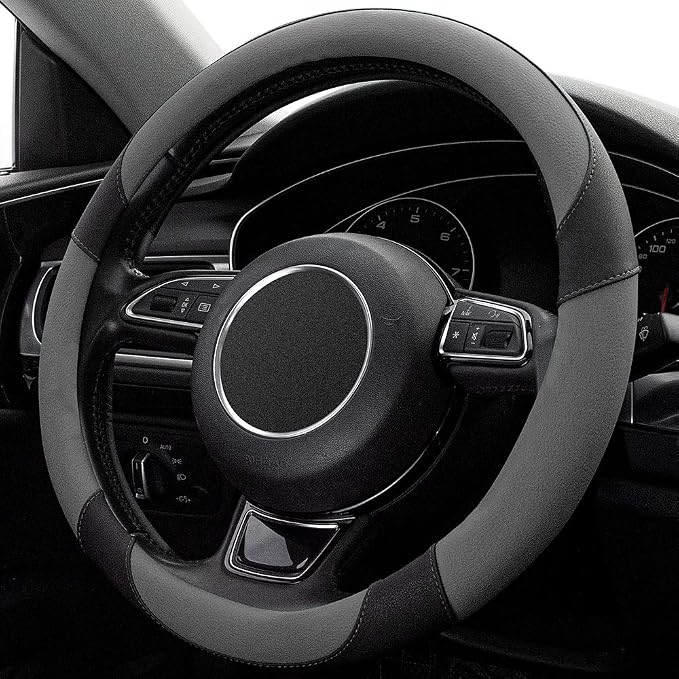 Steering Wheel Covers Gray Universal Microfiber Leather, Suitable for 14 1/2-15 inch Car Steering Wheel Cover, Breathable, Anti Slip & Odor - Image 3