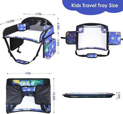 Kids Travel Tray for Toddler Car Seat, Road Trip Activities for Kid | Toddler Car Activities with No-Drop iPad Holder Stand, Roadtrip Essentials with Dry Erase Board & Cooler Cup Holder, 2PC - Image 9