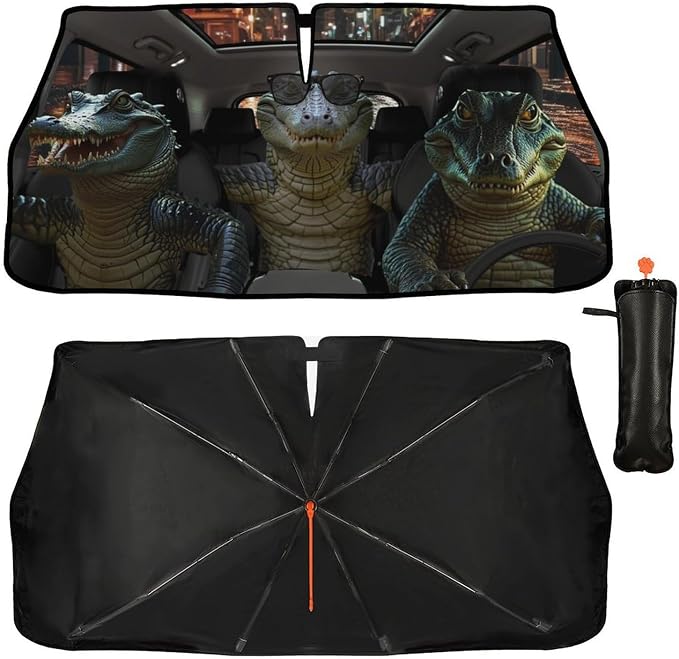 Funny Crocodiles Car Windshield Sun Shade Umbrella Sunshade Block UV Rays Sun Visor Protector Auto Windshield Sunshade to Keep Vehicle Cool for Cars Trucks & Suvs 57 X 30 in by Socira