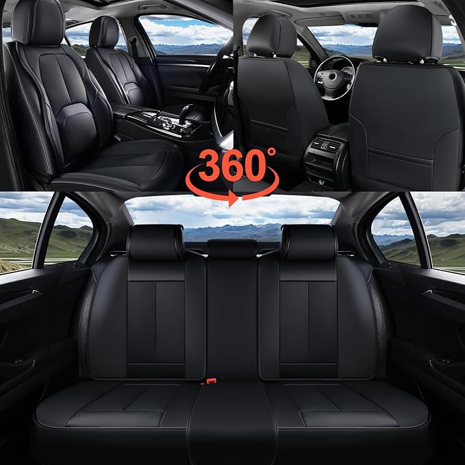 Coverado Car Seat Covers Full Set, Premium Nappa Leather Seat Covers for Car, Waterproof Car Seat Protector with Lumbar Support, Automotive Seat Covers Universal Fit for Most Cars SUV Truck(Black) - Image 5