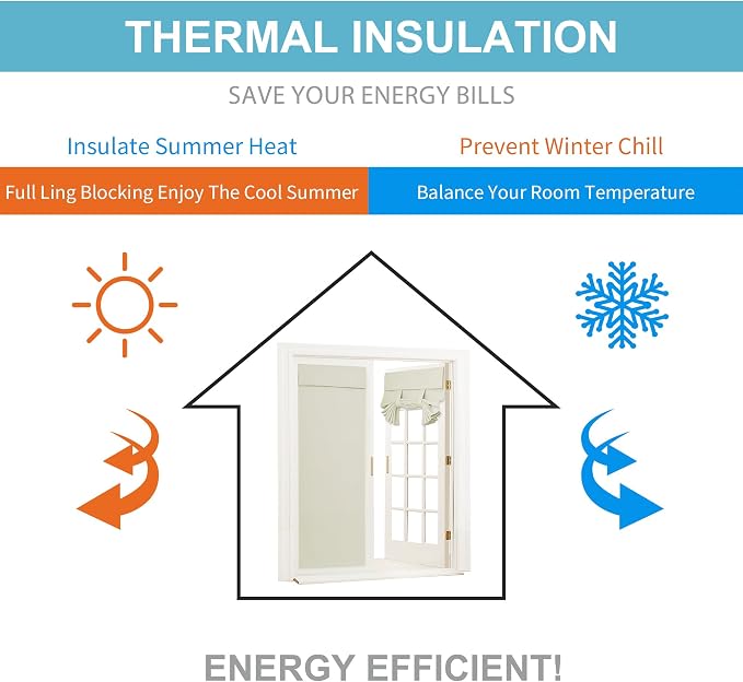 RYB HOME Blackout Door Curtain for Patio Front Tricia French Door Window | Thermal Insulated, Self Adhesive, Privacy, For Patio Kitchen Front Entry Front Back Door Glass Window, W30 x L69, 1 Panel - Image 6