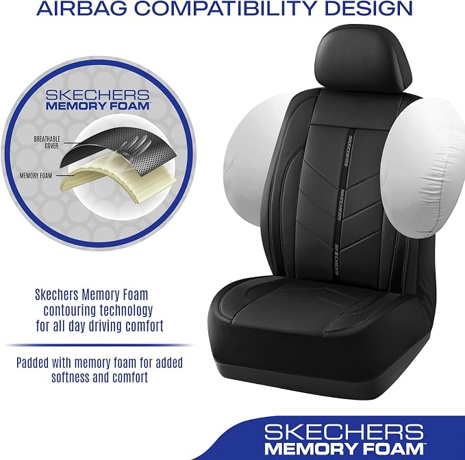 Skechers Car Seat Covers,Luxury Faux Leather Seat Covers,Waterproof Anti Slip Car Seat ProtectorFull Set,Car Accessories Airbag Universal Fit for Most Cars,Vans,Trucks,SUV,Black - Image 5