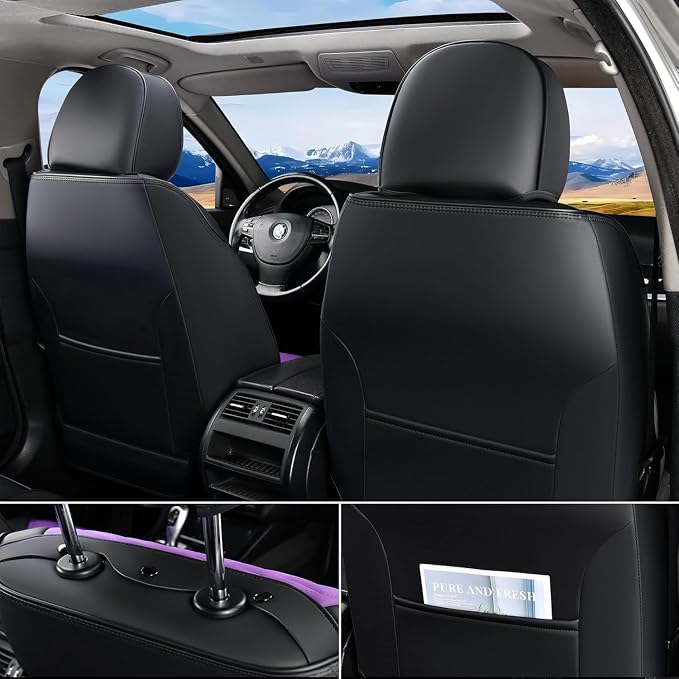 Leather Seat Covers for Car Waterproof Front Seat Covers 2 Pack Purple Car Seat Cover Universal Driver Seat Protector for Most Cars Trucks SUV - Image 3