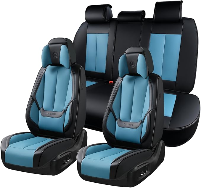 Coverado Car Seat Covers, Seat Covers for Cars, Waterproof Leather Auto Seat Protectors, Leather Car Seat Cushion, Car Interiors Accessories Universal Fit for Most Cars by COVERADOAUTO