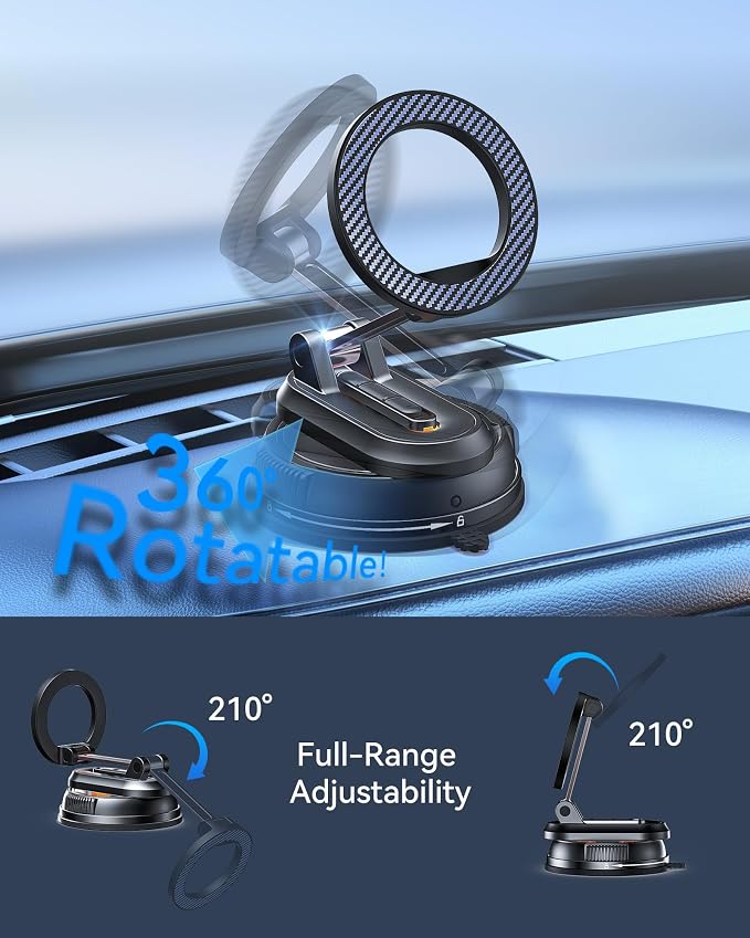 2-IN-1 Detachable MagSafe Car Mount, Vacuum Magnetic Phone Holder for Car | [2800gf Strong Magnet & 89+LBS Suction Base] Phone Holders for Your Car, 360° Adjustable Car Phone Holder for iPhone 17-12 - Image 8