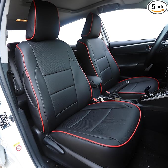 HKZ Customized Special seat Cover for Toyota Corolla (Black with Red Trim, 2023-2026 Corolla Hybrid LE) by HKZ