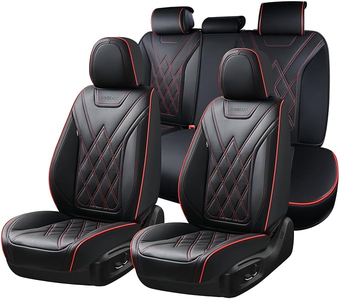 Coverado Car Seat Covers Full Set, Seat Covers for Cars, Front Seat Covers and Back Seat Cover Waterproof Leather Automotive Seat Cover, Universal Car Interior Protectors Cushion for Most Cars by COVERADOAUTO