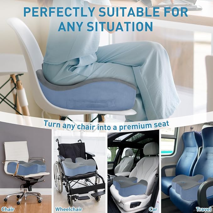 BlissTrends Extra Thick Seat Cushion for Office Chair & Car Seat, Grey&Blue | XX-Large Tailbone & Sciatica Relief, Ergonomic Support, High-Density Memory Foam, Comfort for Extended Sitting - Image 5