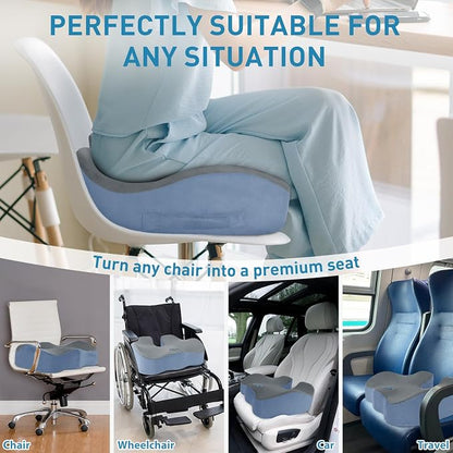 BlissTrends Extra Thick Seat Cushion for Office Chair & Car Seat, Grey&Blue | XX-Large Tailbone & Sciatica Relief, Ergonomic Support, High-Density Memory Foam, Comfort for Extended Sitting - Image 5