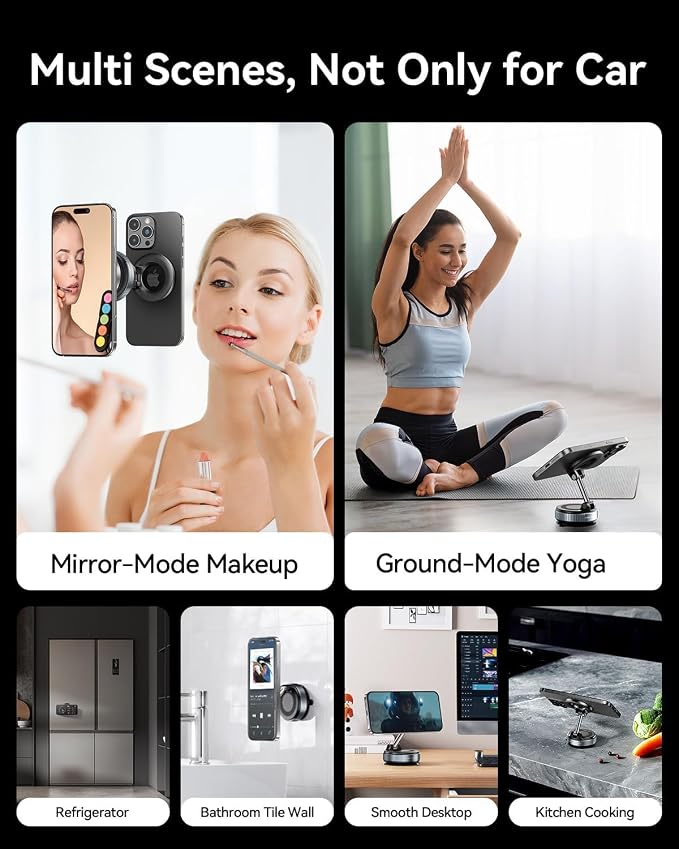 2026 Upgraded for MagSafe Vacuum Car Phone Mount | 2800gf Strong Magnetic Phone Holders for Your Car, 360° Adjustable 98LBS Suction Cup Car Mount for iPhone 12–17 Pro Max - Image 7