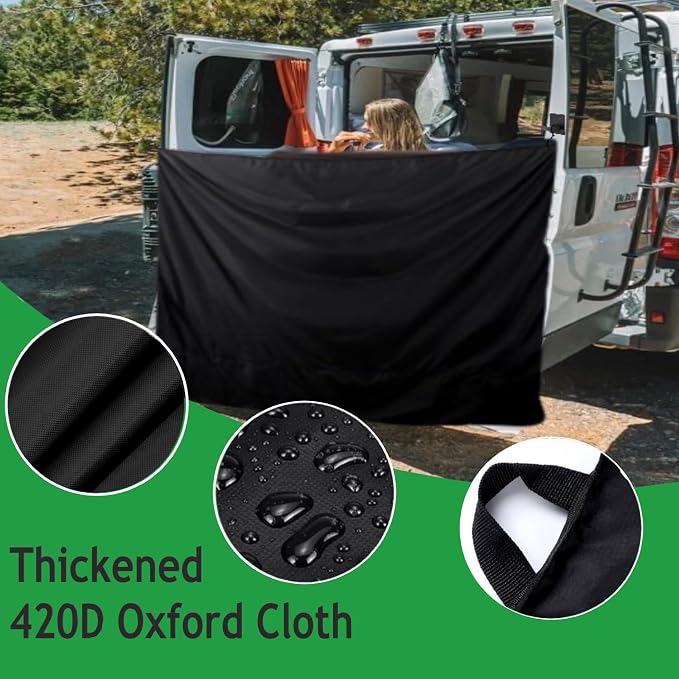 Van Rear Door Shower Curtain, 86.6 * 57inch Waterproof 420D Oxford Cloth Adjustable Van Rear Door Covers Car Privacy Changing Curtain with Magnetic Hooks for Camping, RV Travel - Image 4