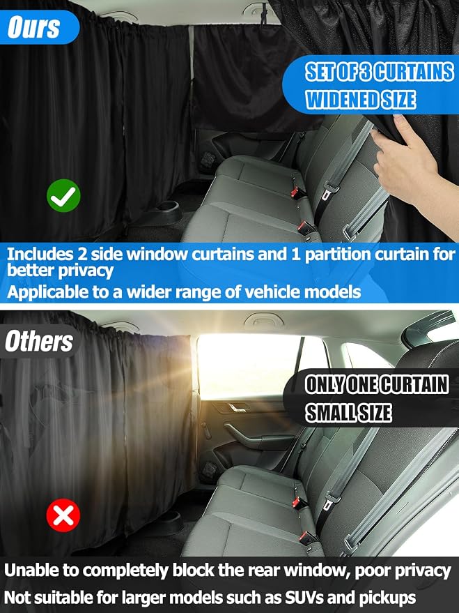 PAMASE Set of 3 Car Window Shades, 95% Light Blocking Sunshades | Wide Sedan SUV Accessories, for Kids, Baby, Travel, Camping, Nap, Sleeping - Image 2