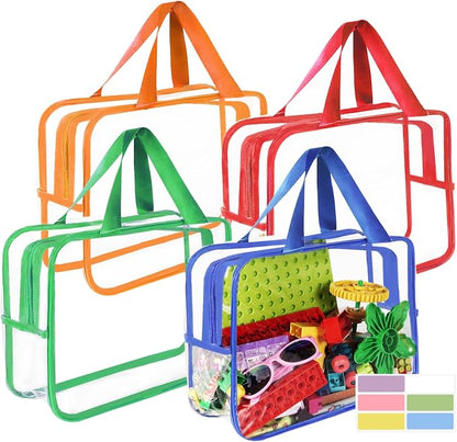 4 Pcs Storage Bags, Clear PVC Organizer with Zipper, Waterproof Travel Bags with Labels for Building Blocks, Puzzle, Books (multicolor1) - Image 7