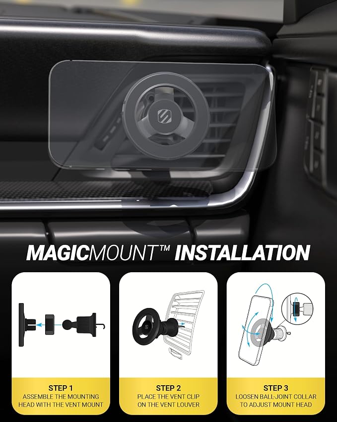 Scosche MagSafe Car Mount Vent, Magnetic Phone Holder for Car with Strong Magnets and Secure Twist-Lock Vent Clip, 360° Rotatable Car Phone Holder for iPhone 17 16 15 14 13 12, Includes Magnetic Ring - Image 6