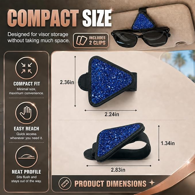 2PCS Magnetic Sunglass Holder for Car Visor, PU Leather Automotive Sun Visor Eyeglasses Hanger Clip, Vehicle Interior Ticket Card Organizer Mount Accessories for SUV Pickup Truck(Blue) - Image 2