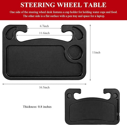 Car Steering Wheel Desk for Laptop, Auto Tray for Eating Writing | Portable Double Sided Design, with Pen and Drink Holder, for Eating Food Writing Work, Multipurpose Travel Car Accessories - Image 2