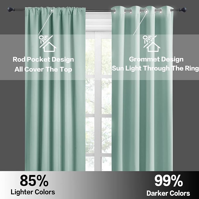 RYB HOME 54 inch Blackout Curtains for Living Room Bedroom, Rod Pocket | Thermal Insulated, Room Darkening, Temperature Balance, Shades for Studio Dorm Rental Room, W42 x L54, Aqua, 2 Panels - Image 5