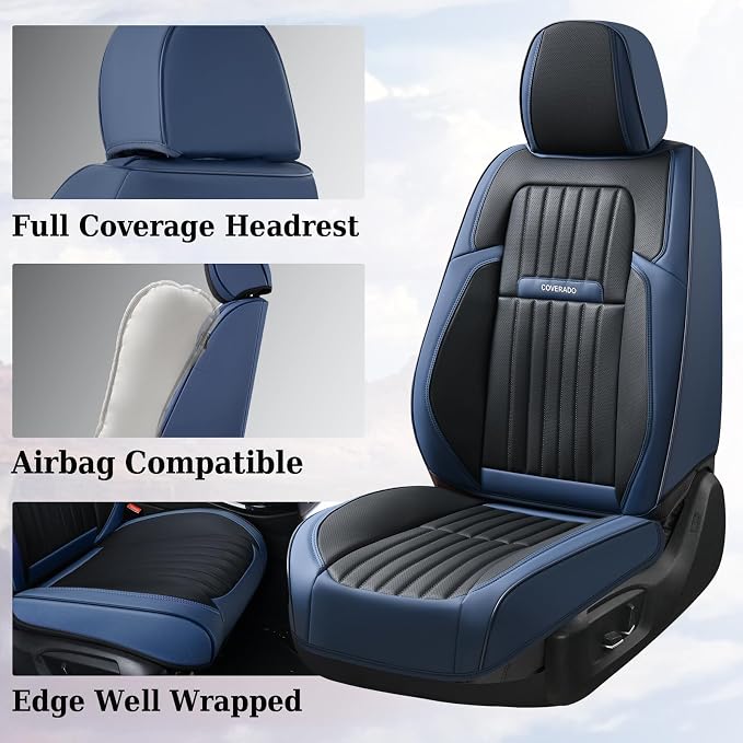 Coverado Car Seat Covers Full Set, Car Seat Protector Car Seat Cushion, Nappa Leather Seat Covers for Cars, Front and Back Seat Protectors Cushions Universal Fit for Most Cars Vehicles(Pink&Grey) - Image 2