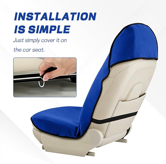 Waterproof Car Towel Seat Cover, Sweating Non Slip Car Seat Cover Protector for Gym Workout, Running, Swimming, Beach and Hiking, Machine Washable, Universal Fit for Front Seats (Dark Blue) - Image 4