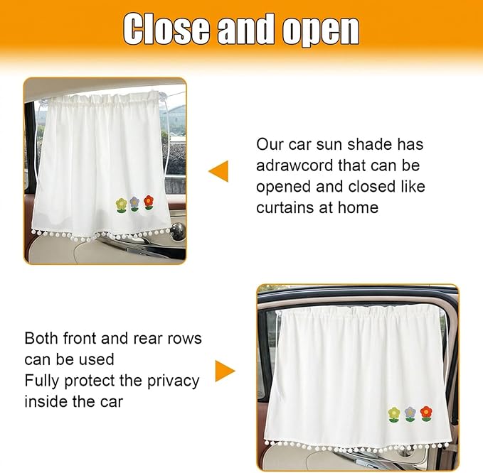 Car Side Window Sun Shade Privacy Curtain for Baby, Three Flowers | Blackout UV Protection Car Window Shades with Suction Cup for Back Seat - Cute Auto Camping Windows Screen Shades - Image 4