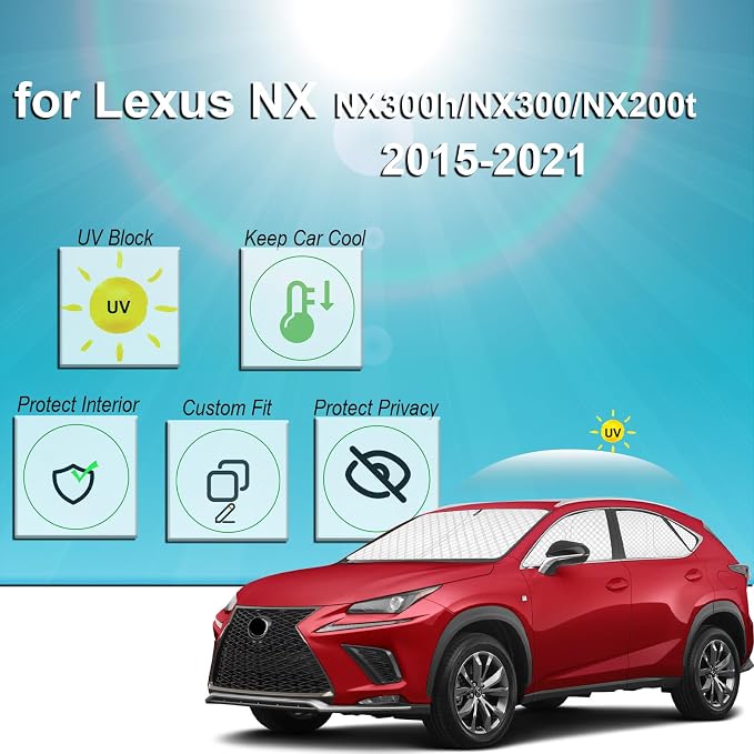 KMF 8pcs Thicken Sun Shades for Lexus NX 2015-2021 Accessories, Custom Fit Windshield Sunshade Full Car Window Covers for Side Rear, UV Block and Privacy Blackout for Camping - Image 2