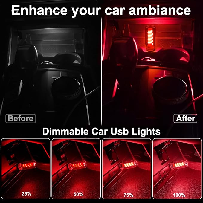 2PCS USB Light for Car, Touch Dimmable Car Interior Ambient Lights | USB Plug-in Mini Night Light for Cars, Retro Glass Bottle Lamp for Bedrooms, Camping, Hallway, Holiday Decoration (Red) - Image 5