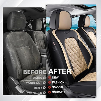 Coverado Car Seat Covers Front Seats, Durable Waterproof Faux Leather Full Set with Rear Protectors, Classic Easy-Clean Interior for Most Vehicles – BlackBeige - Image 7