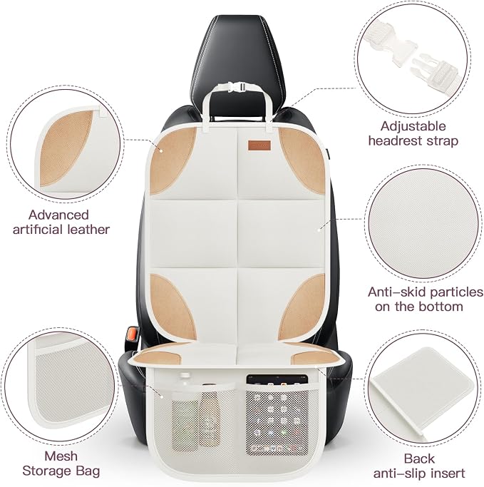 SMART ELF 2 Pack in Gift Box Car Seat Protector (Beige Brown) | Thickest Padding and Non-Slip Backing Mesh Pockets for Baby and Pet, Sedan SUV Truck - Image 3