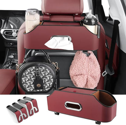 HOLDCY Car Back Seat Organizer with 2 Cup Holders, Tissue Storage, Red | Rigid ABS Frame With Pu Leather, Dual Hooks And Tool-Free Mounting For Cars, Suvs And Trucks With Separate Headrest Posts by HOLDCY