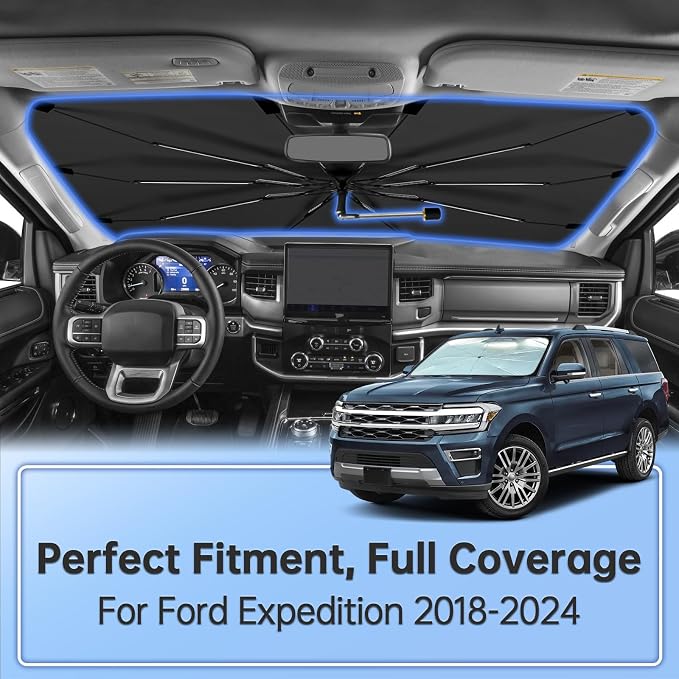 Windshield Sun Shade Umbrella for Ford Expedition 2018-2024 Front Window | Foldable Car Sunshade, 360 Rotation Automotive Interior UV Protection for Outdoor Parking - Image 2
