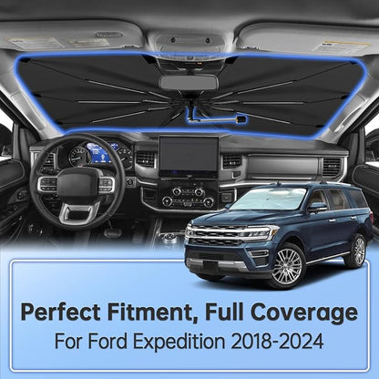 Windshield Sun Shade Umbrella for Ford Expedition 2018-2024 Front Window | Foldable Car Sunshade, 360 Rotation Automotive Interior UV Protection for Outdoor Parking - Image 2