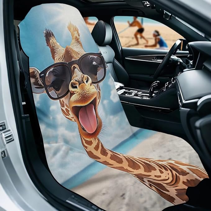 SEANATIVE Beach Giraffe Print Sweat Towel Car Seat Cover for Gym Running Athletes Fitness Workout, Auto Seat Pet Protector, Sports Towel Seat Covers for Cars - Image 2